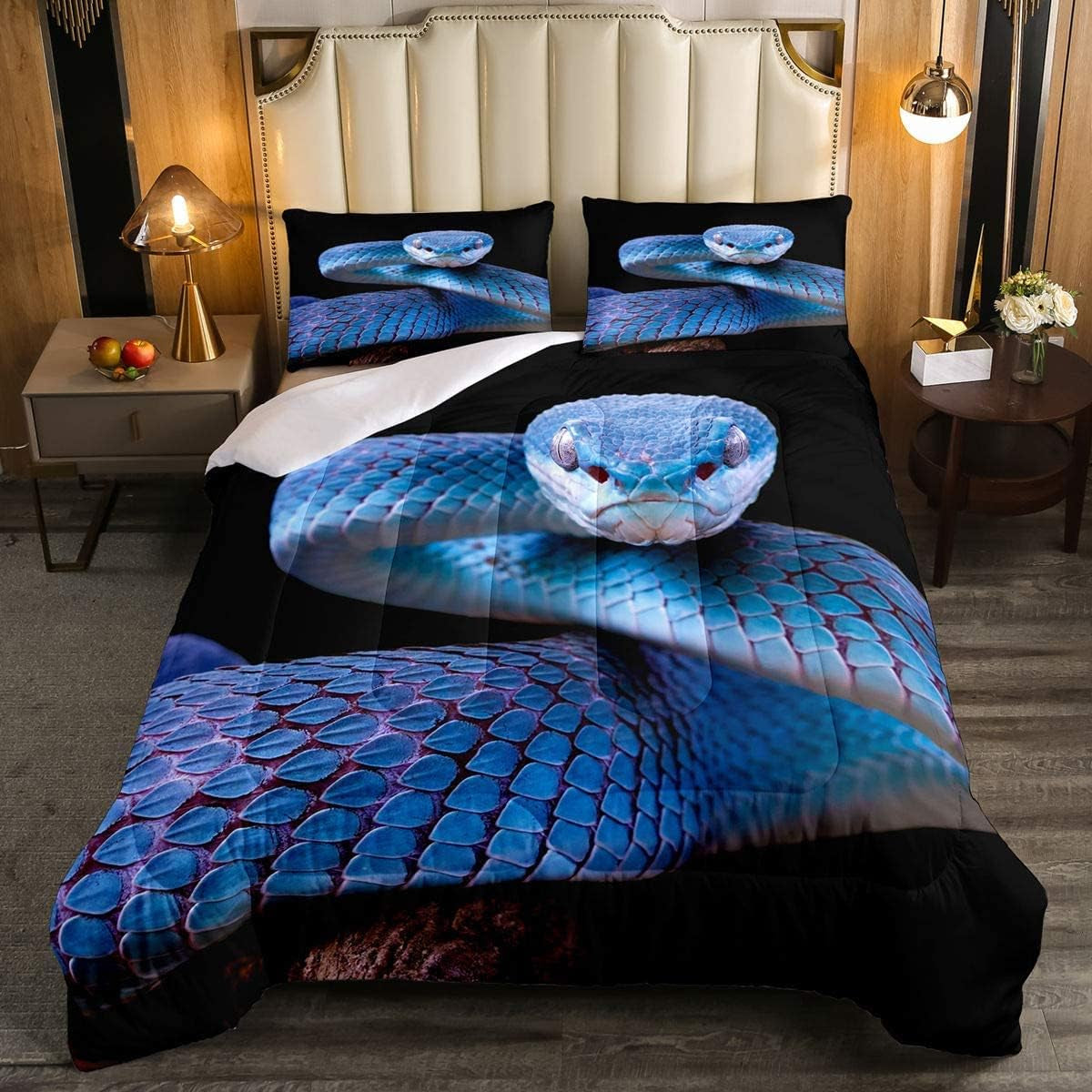 Snake Comforter Set, 3D Reptile Print Bedding Comforter, Modern Wild Animal Fashion Quilted Duvet, Full Size