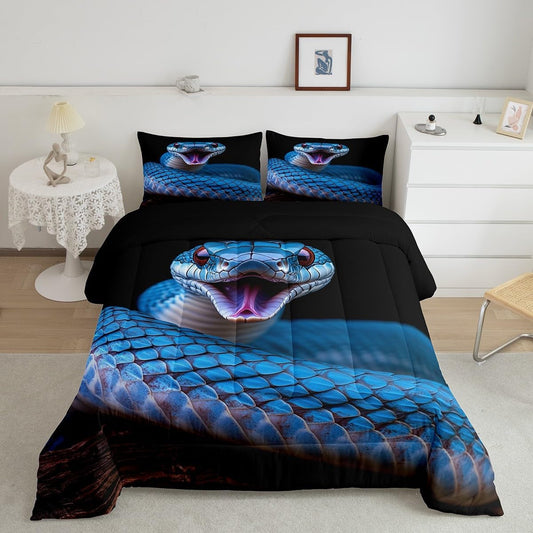 Snake Comforter Set, 3D Reptile Print Bedding Comforter, Modern Wild Animal Fashion Quilted Duvet, Full Size