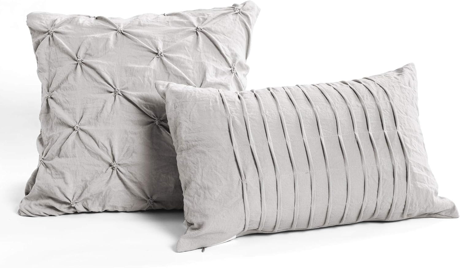 Ravello Pintuck Comforter Set - Luxe 5 Piece Textured Bedding Set - Traditional Glam & Farmhouse Inspired Bedroom Decor - Full/ Queen, Light Gray