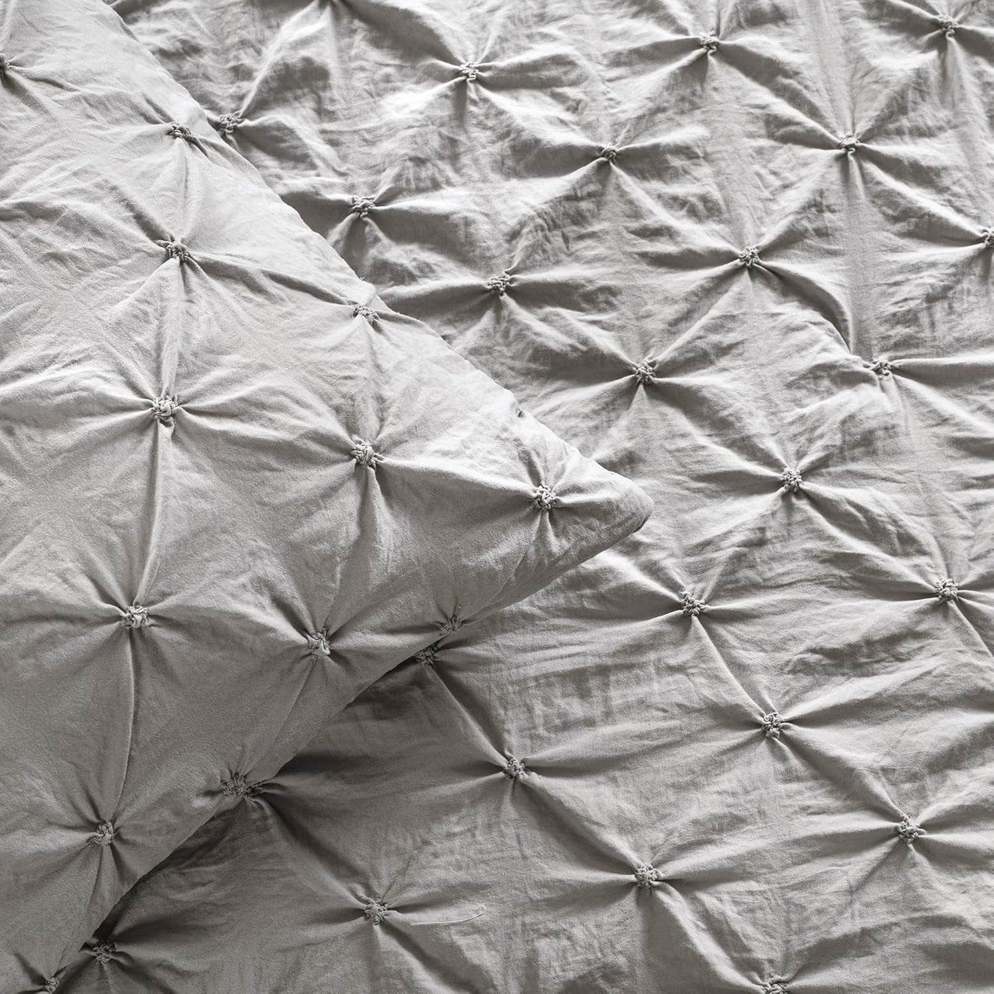 Ravello Pintuck Comforter Set - Luxe 5 Piece Textured Bedding Set - Traditional Glam & Farmhouse Inspired Bedroom Decor - Full/ Queen, Light Gray