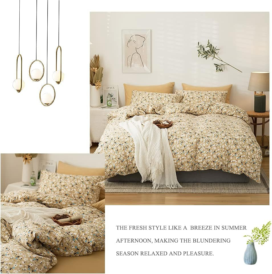 Jersey Knit Cotton Floral Bedding Sets Yellow King Duvet Cover Cotton Comforter Cover Garden Bedding Sets 3 Piece Comfy T-Shirt Garden Flowers Bedroom Collections King Size