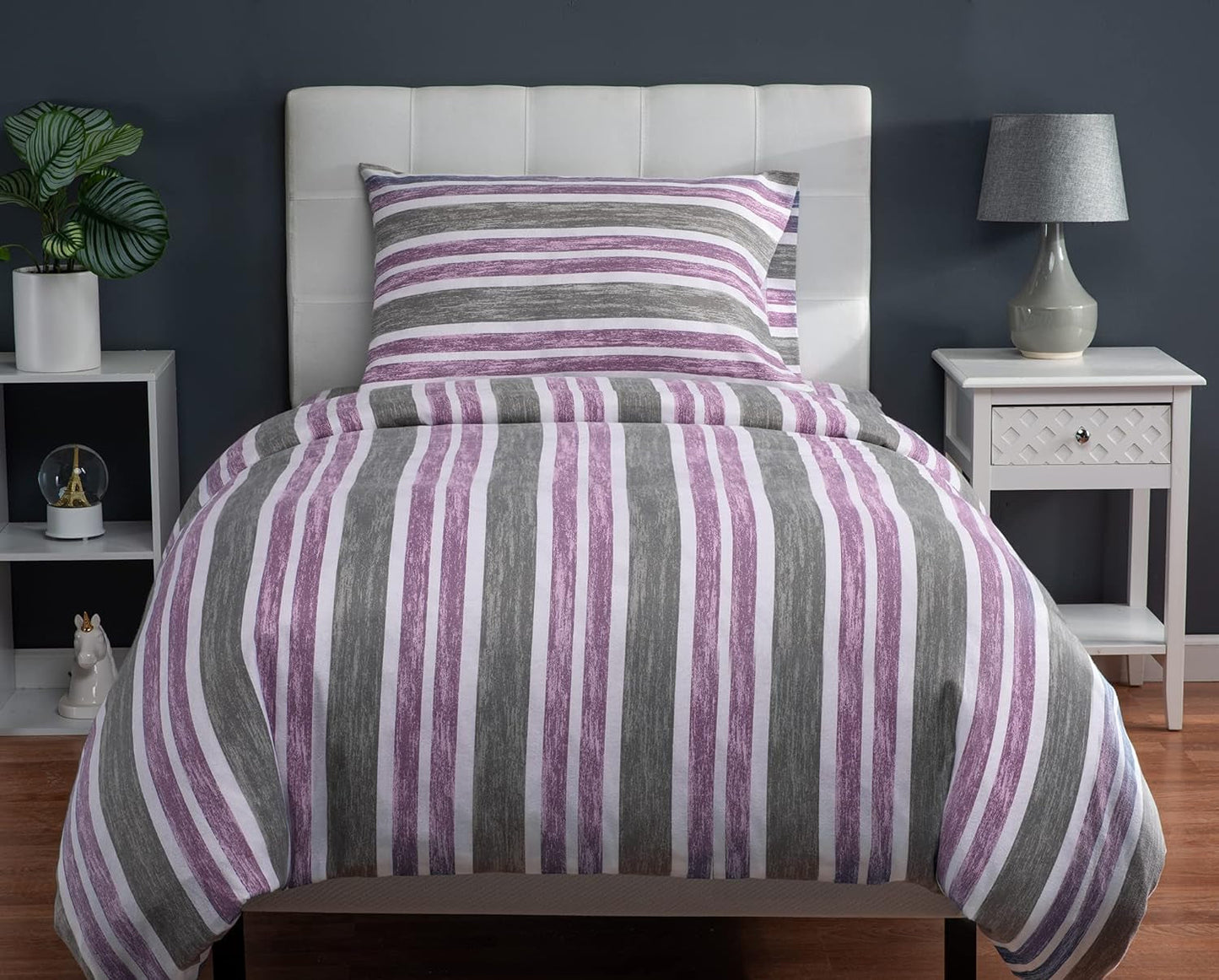 Twin Size Bedding | Duvet Cover | 6 Piece Set | Comforter Cover | Bed Sheet | Pillow Cover | Soft Cotton Blend | Machine Washable | Designed | Cabana Stripe Lilac