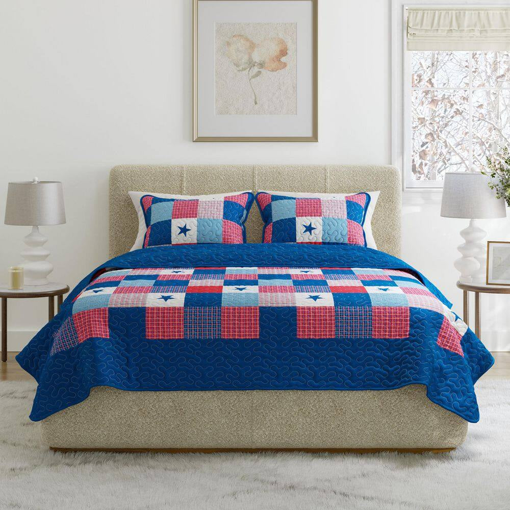 Caroline 3-Piece Blue King Quilt Set
