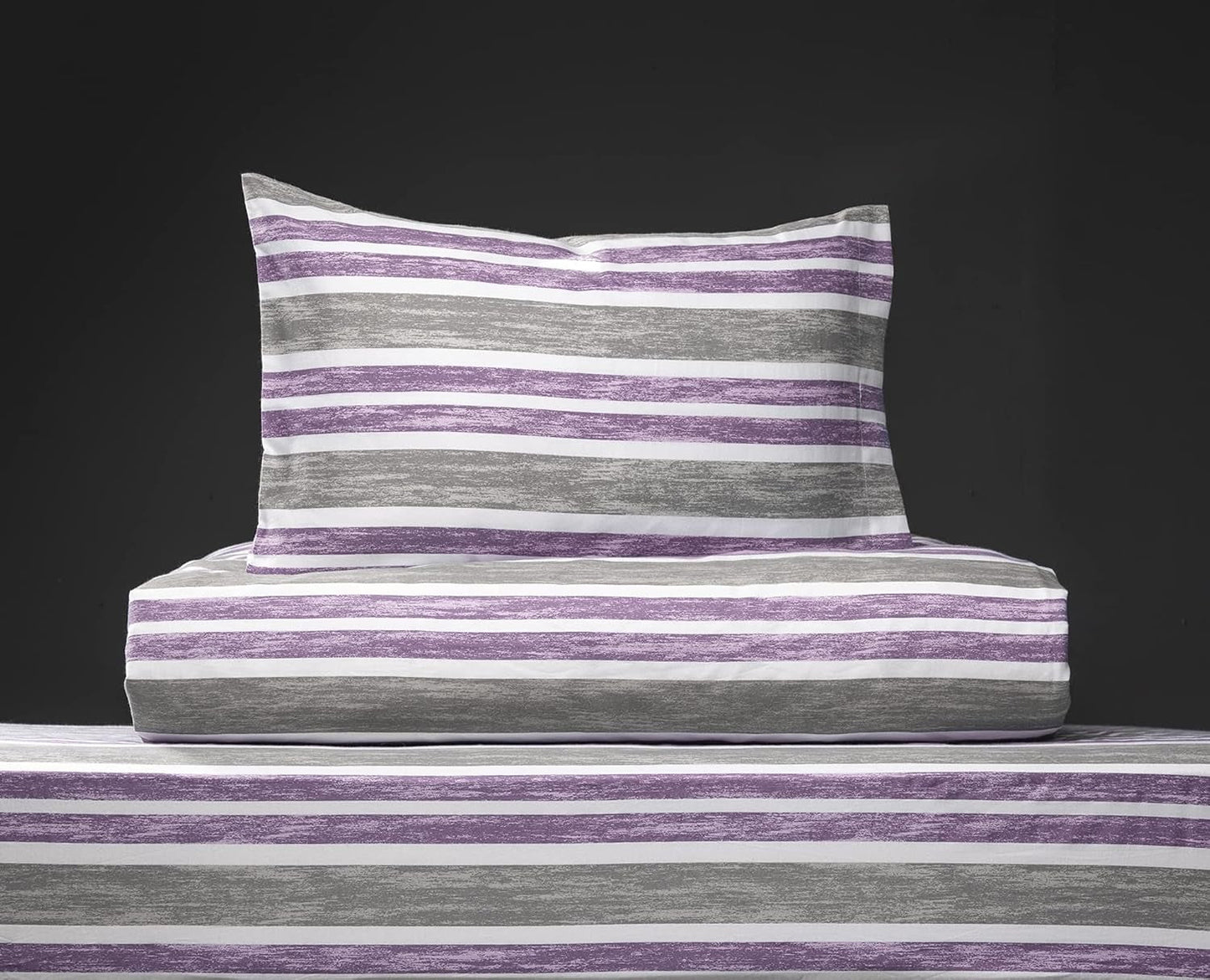 Twin Size Bedding | Duvet Cover | 6 Piece Set | Comforter Cover | Bed Sheet | Pillow Cover | Soft Cotton Blend | Machine Washable | Designed | Cabana Stripe Lilac