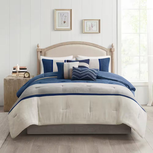 Hanover 7-Piece Blue Polyester Queen Comforter Set
