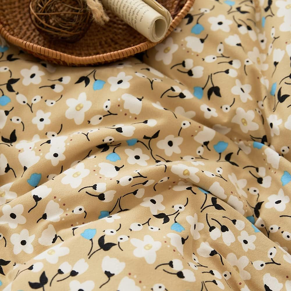 Jersey Knit Cotton Floral Bedding Sets Yellow King Duvet Cover Cotton Comforter Cover Garden Bedding Sets 3 Piece Comfy T-Shirt Garden Flowers Bedroom Collections King Size