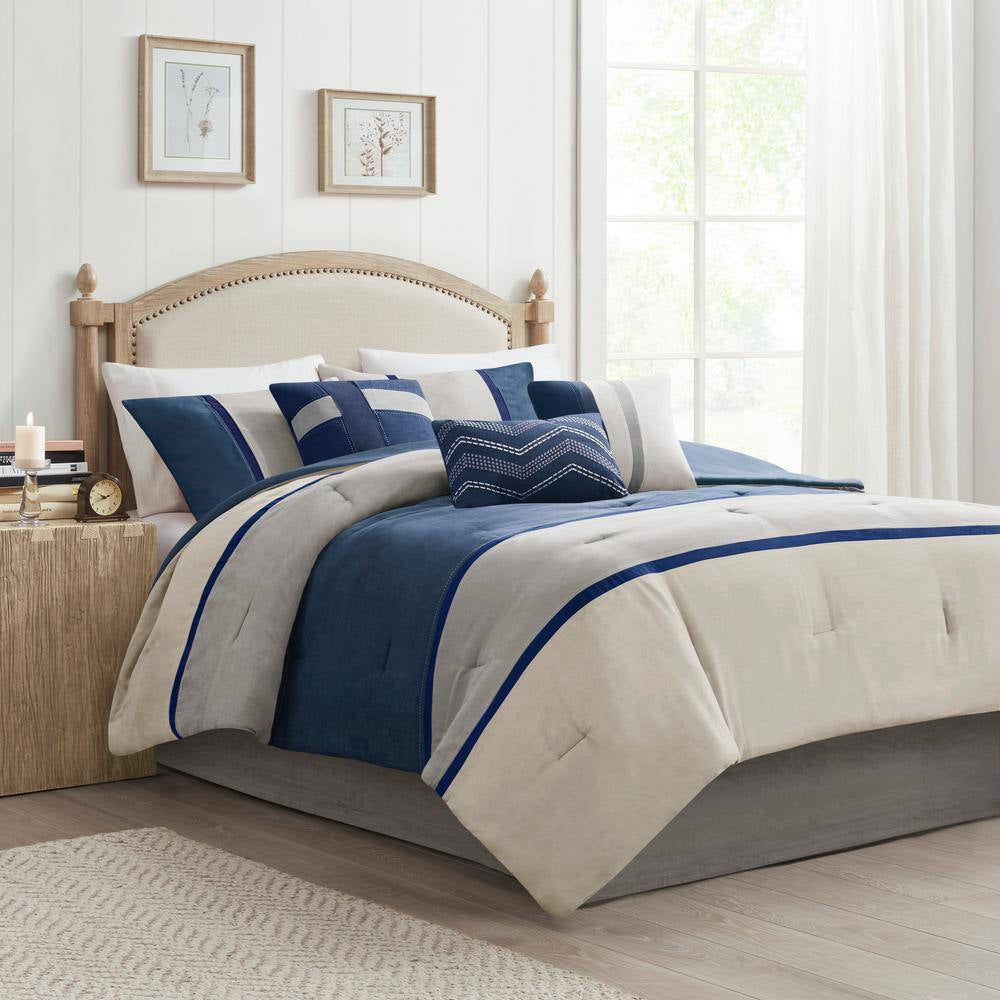 Hanover 7-Piece Blue Polyester Queen Comforter Set
