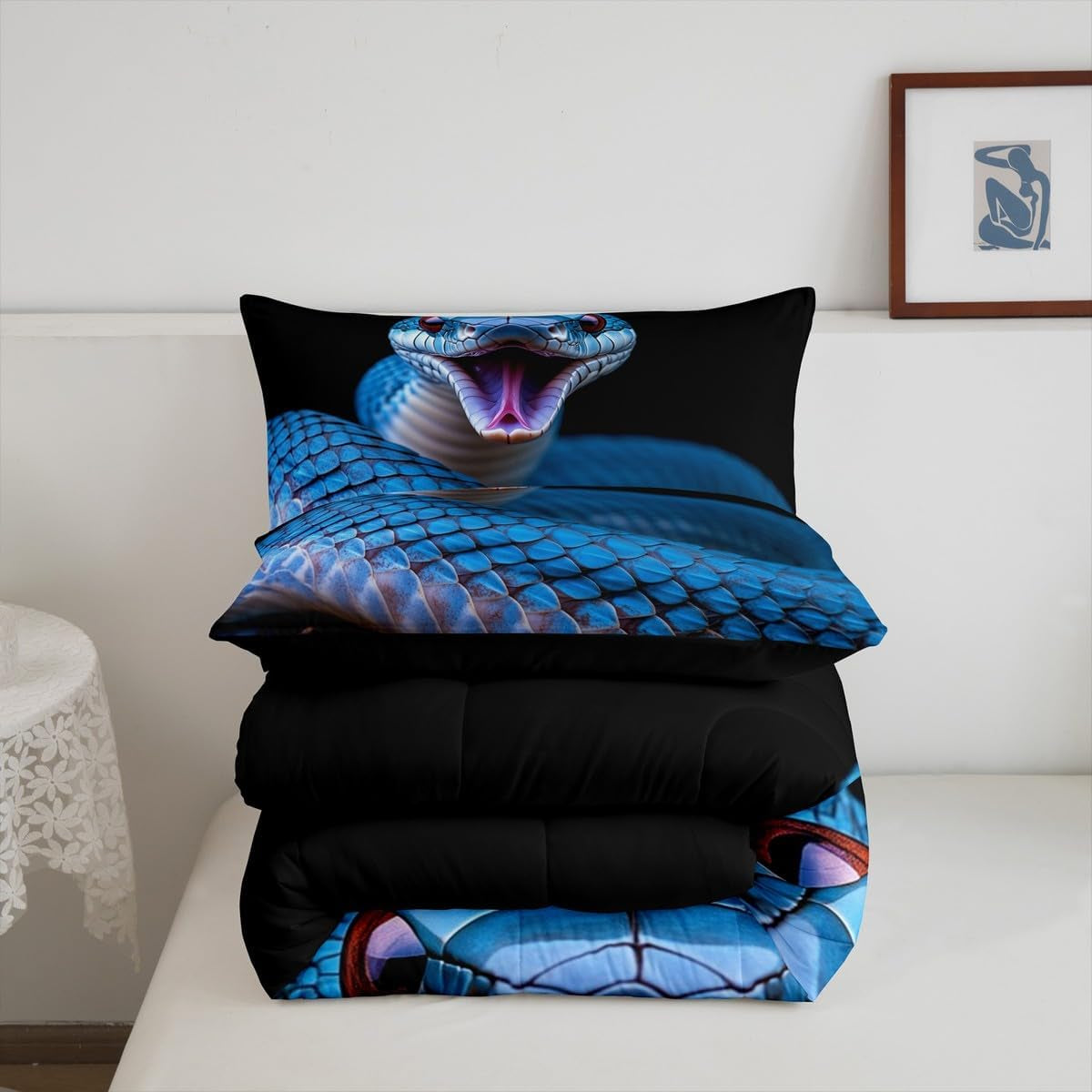Snake Comforter Set, 3D Reptile Print Bedding Comforter, Modern Wild Animal Fashion Quilted Duvet, Full Size