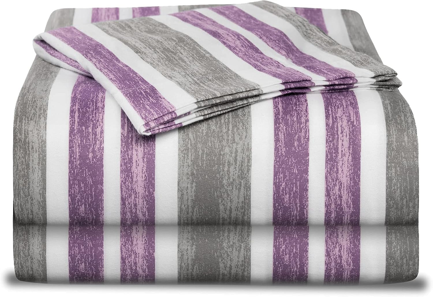 Twin Size Bedding | Duvet Cover | 6 Piece Set | Comforter Cover | Bed Sheet | Pillow Cover | Soft Cotton Blend | Machine Washable | Designed | Cabana Stripe Lilac