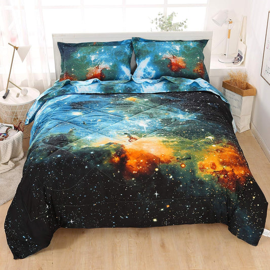 Galaxy Bedding Kids Full Size Comforter Sets for Boys Girls 5Pcs Full Size Space Bedding Set Colorful Galaxy Bedroom Set Full with Comforter, Flat Sheet, Fitted Sheet and 2 Pillowcases