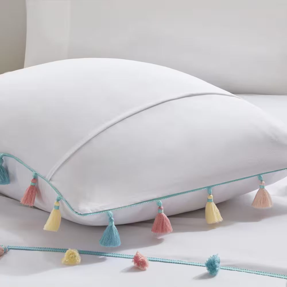 Tanya 4-Piece White Full/Queen Tassel Comforter Set