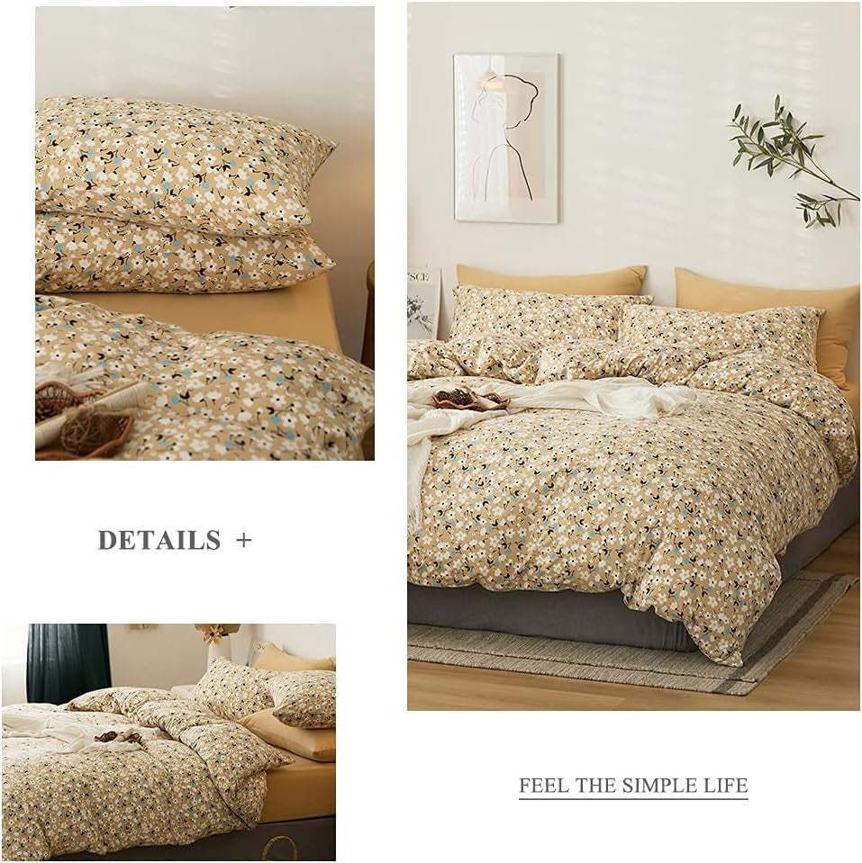 Jersey Knit Cotton Floral Bedding Sets Yellow King Duvet Cover Cotton Comforter Cover Garden Bedding Sets 3 Piece Comfy T-Shirt Garden Flowers Bedroom Collections King Size