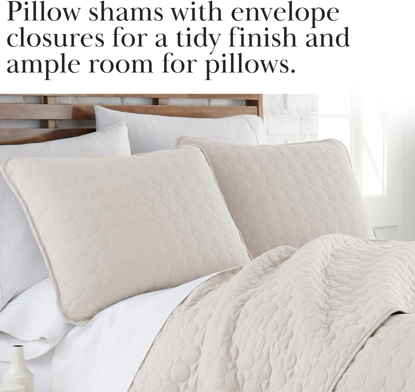 Quilted Summer Comforter, King Size Quilt Bedding Set with 2 Pillow Shams, Geometric Circle Design, Lightweight Bedspread, California/King Size Coverlet, Comfy Soft, Bone