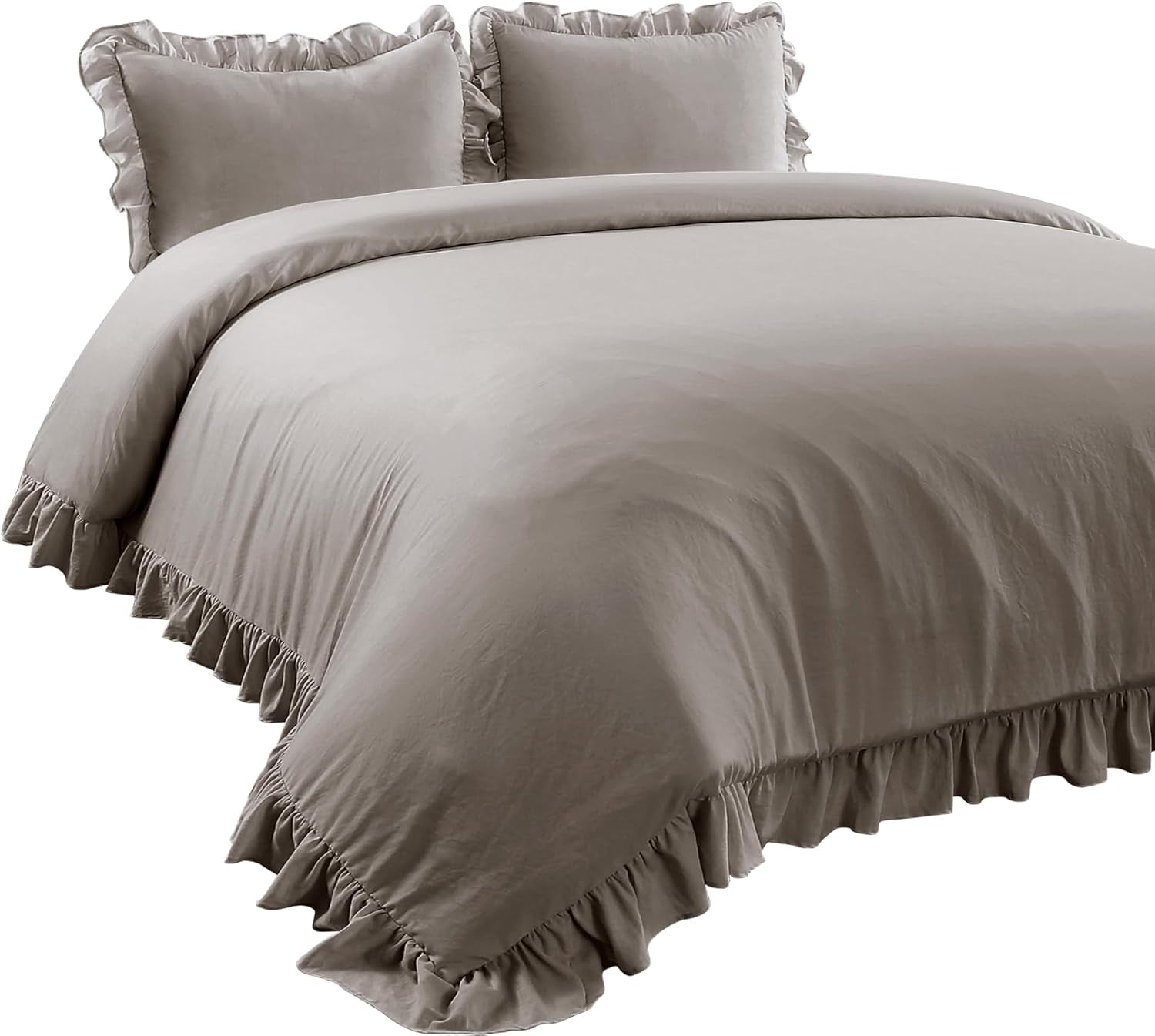 Reyna Ruffle Comforter Set - 3 Piece Cozy Ruffled Bedding Set - Timeless Elegance and Comfort for Dorm Room - Full/ Queen, Gray
