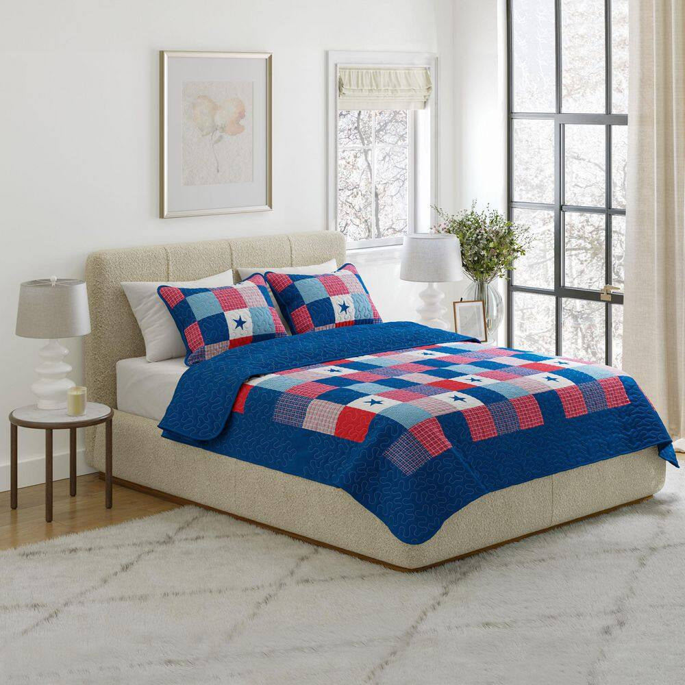 Caroline 3-Piece Blue King Quilt Set
